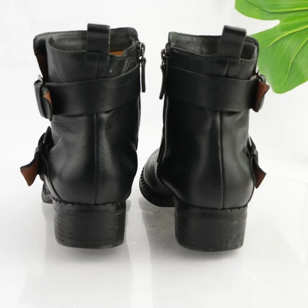 Gentle Souls Womens Best Moto Boot Size 8 Black Leather Buckle Block Heel Bootie